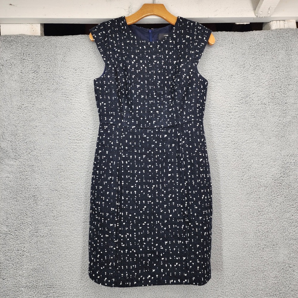 J.Crew 365 Womens Navy Blue Tweed Sheath Dress Cap Sleeve Size 6P Petite
